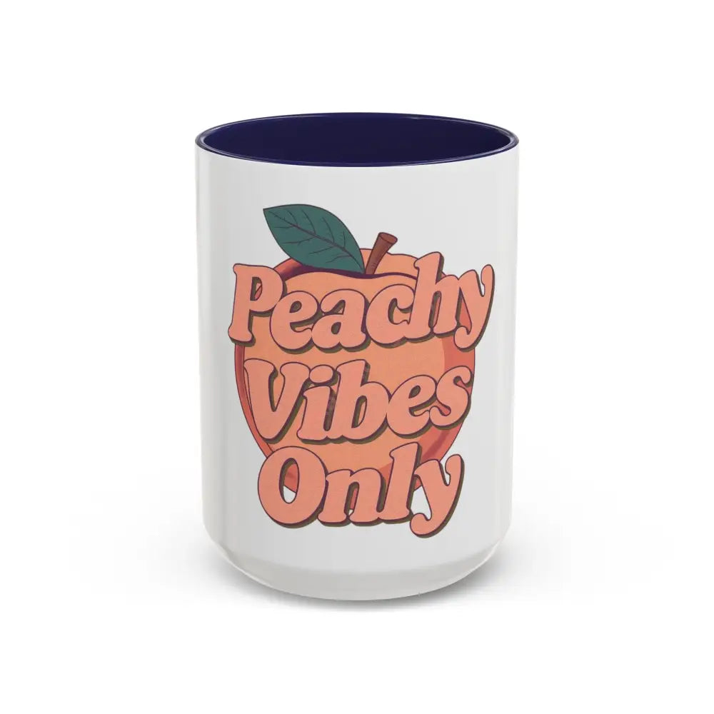 Peachy Vibes Only Coffee Mug | Positive Retro Peach Design | Cute Gift for Coffee Lovers 15oz / Navy Mug