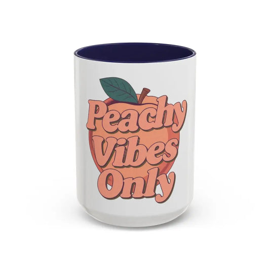 Peachy Vibes Only Coffee Mug | Positive Retro Peach Design | Cute Gift for Coffee Lovers 15oz / Navy Mug