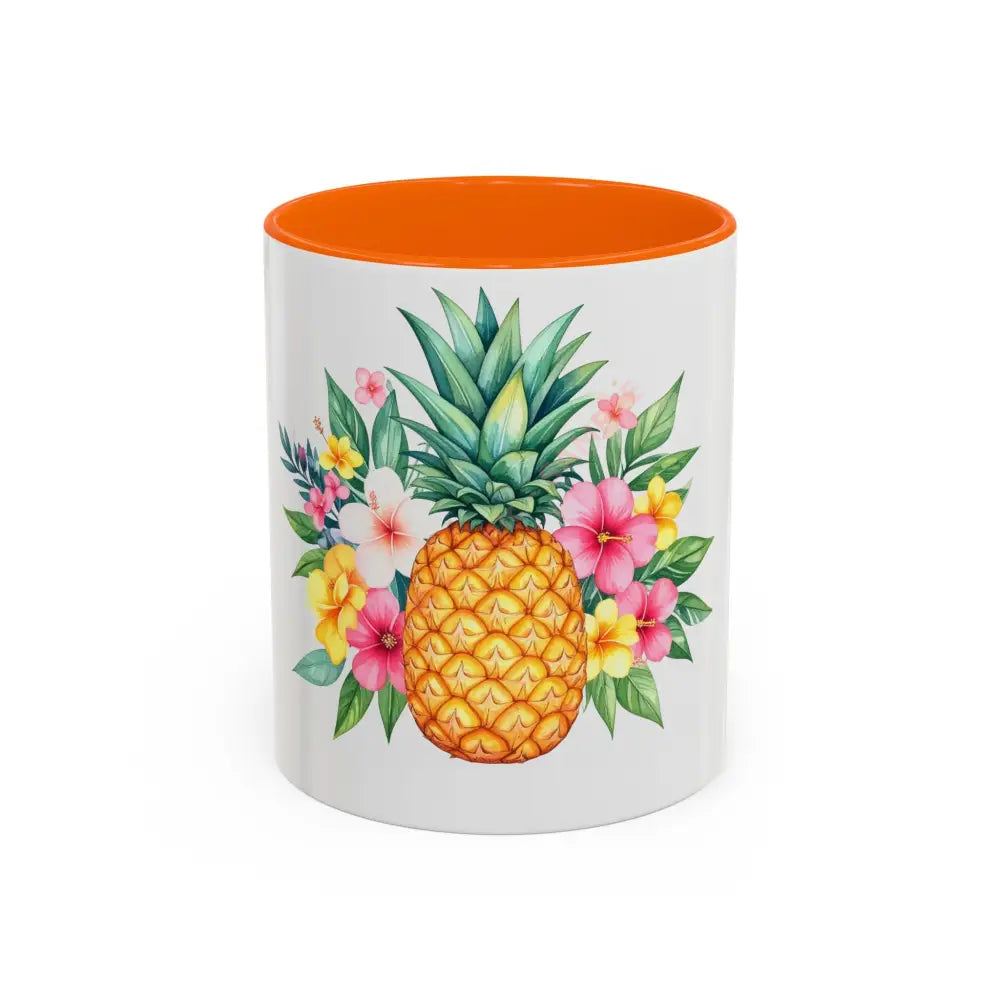 Pineapple & Tropical Flowers Coffee Mug | Bright Island Design | Fun Gift for Coffee & Tea Lovers 11oz / Orange Mug
