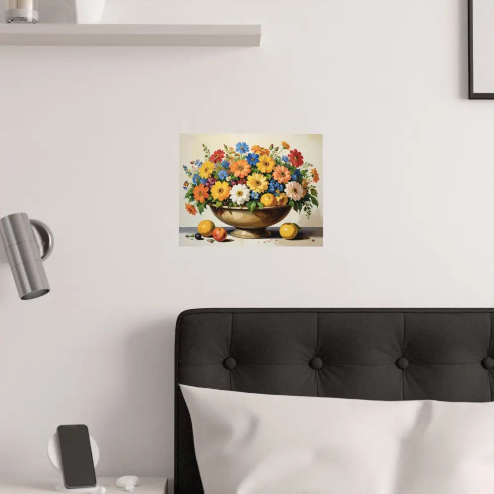 Radiant Botanical Bounty: Vibrant Floral Still Life Realist Pedestal Arrangement Poster Poster