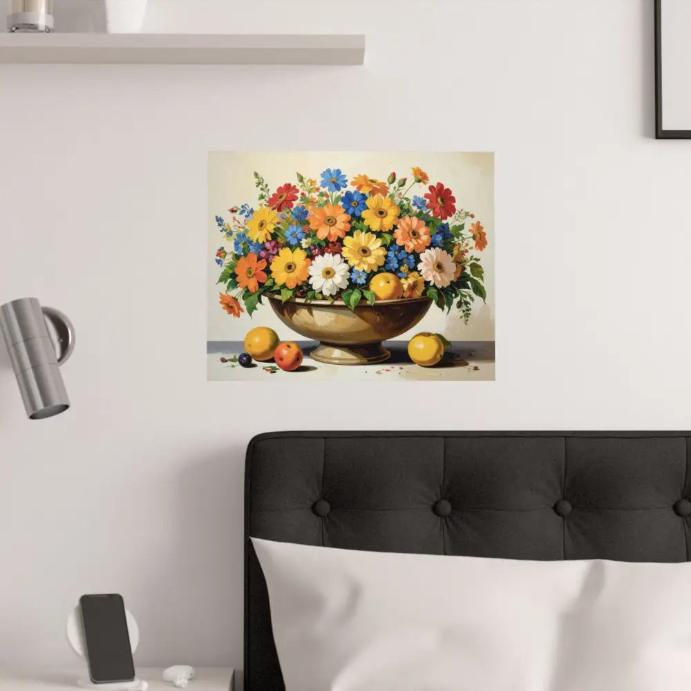 Radiant Botanical Bounty: Vibrant Floral Still Life Realist Pedestal Arrangement Poster Poster