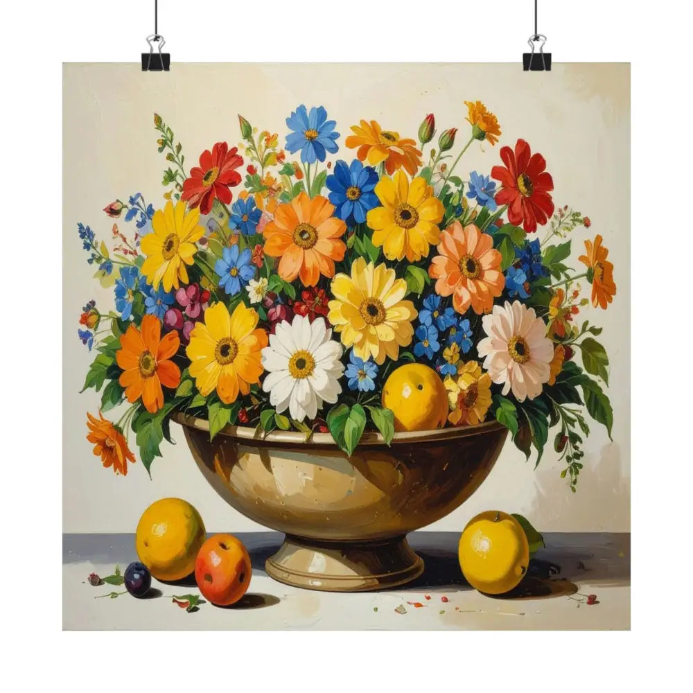 Radiant Botanical Bounty: Vibrant Floral Still Life Realist Pedestal Arrangement Poster Poster