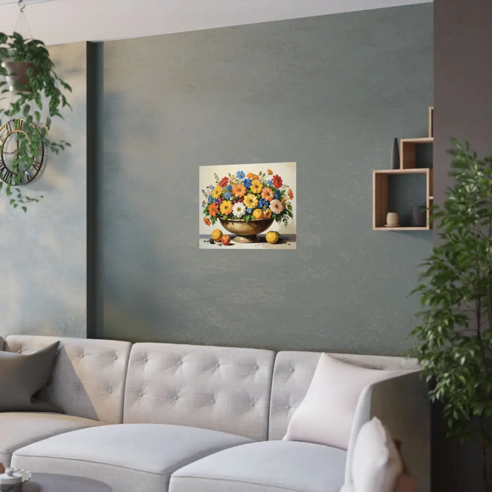 Radiant Botanical Bounty: Vibrant Floral Still Life Realist Pedestal Arrangement Poster Poster