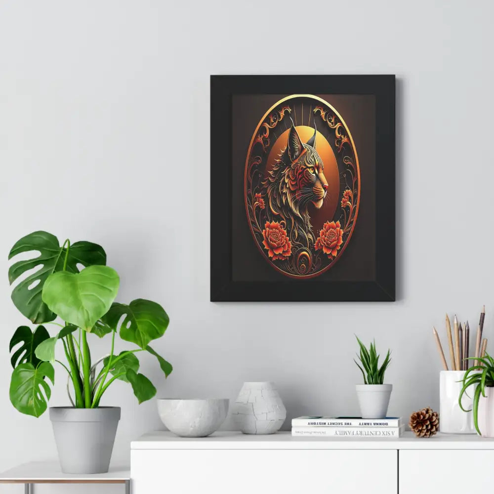 Regal Mane: Ornate Lion Portrait Tribal Digital IllustrationFramed Verticle Poster Poster