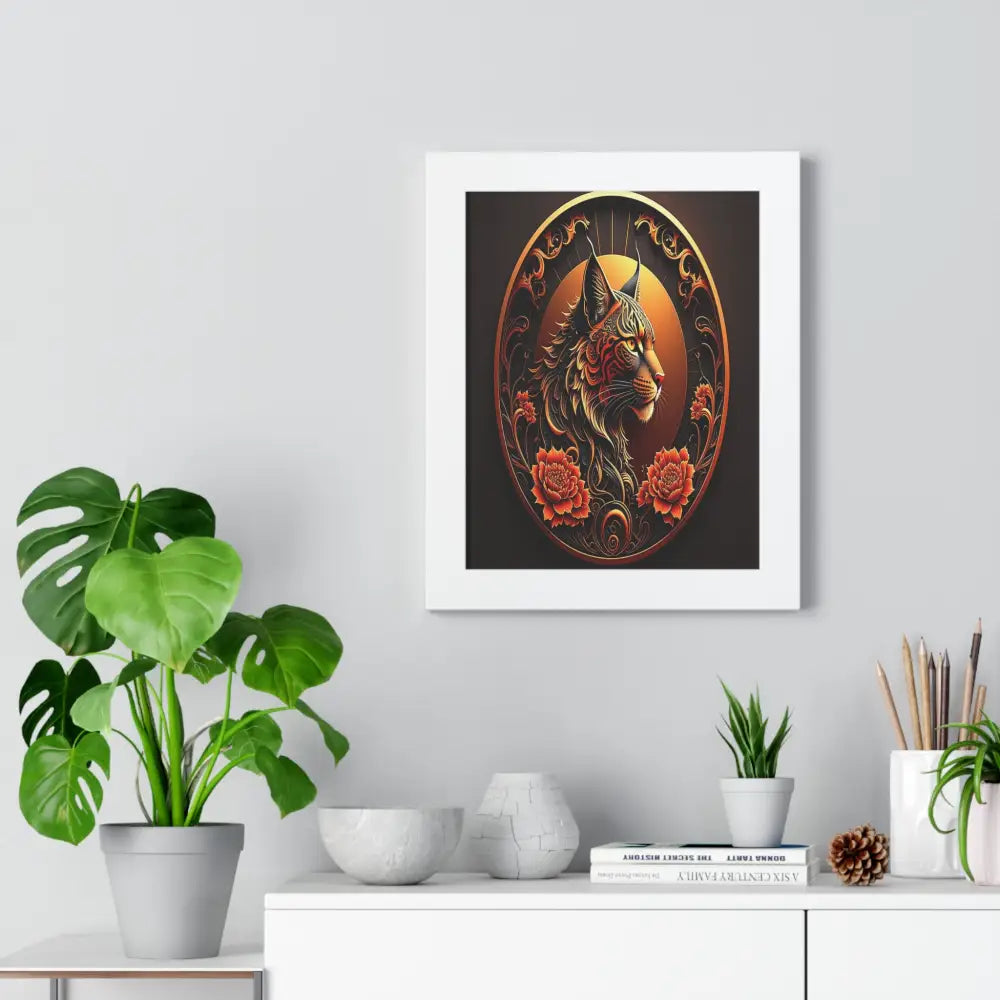 Regal Mane: Ornate Lion Portrait Tribal Digital IllustrationFramed Verticle Poster Poster