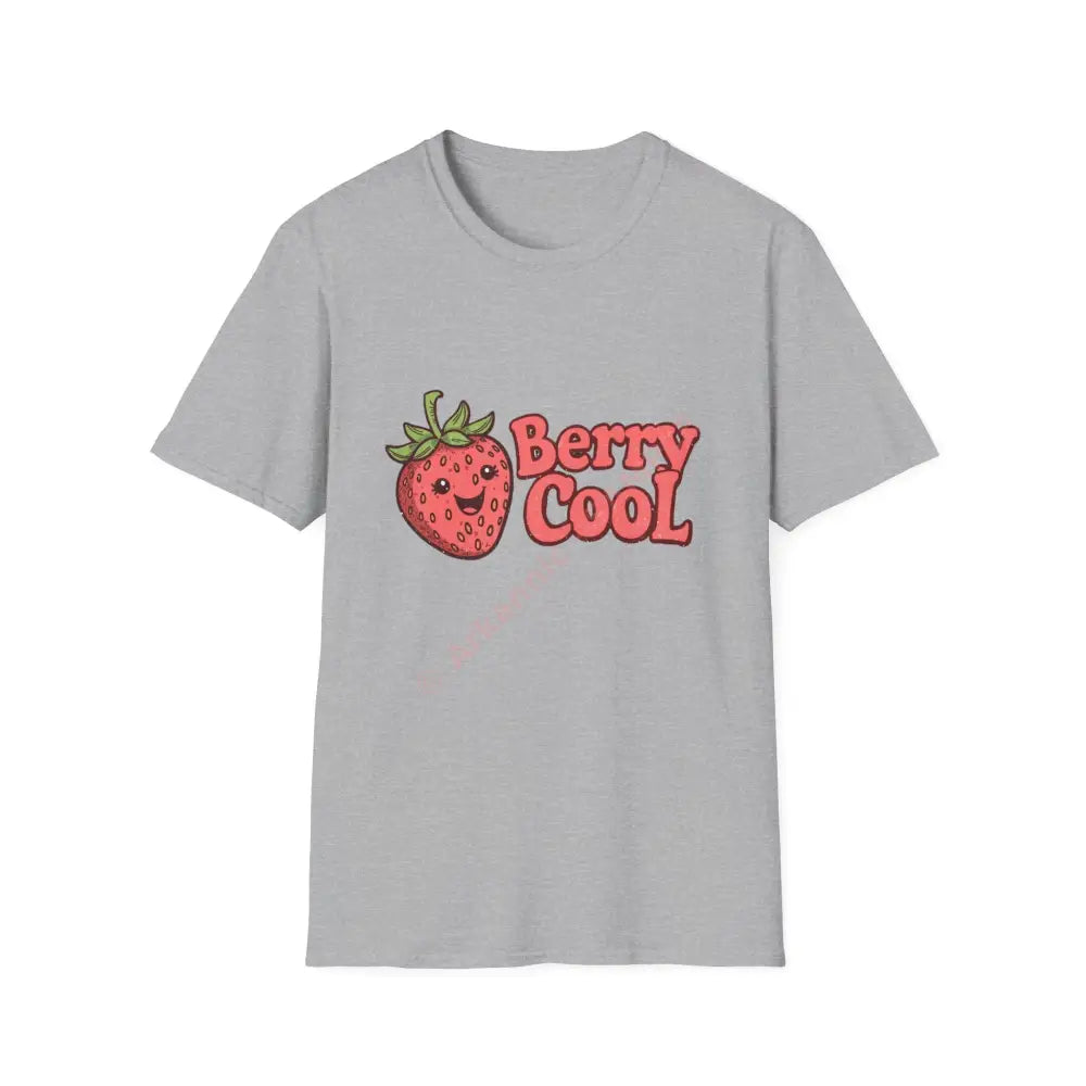 Retro strawberry T-shirt with bubbly 70s font “Berry Cool Positive Vibes Tee Casual Wear Gift for Friends Summer Style