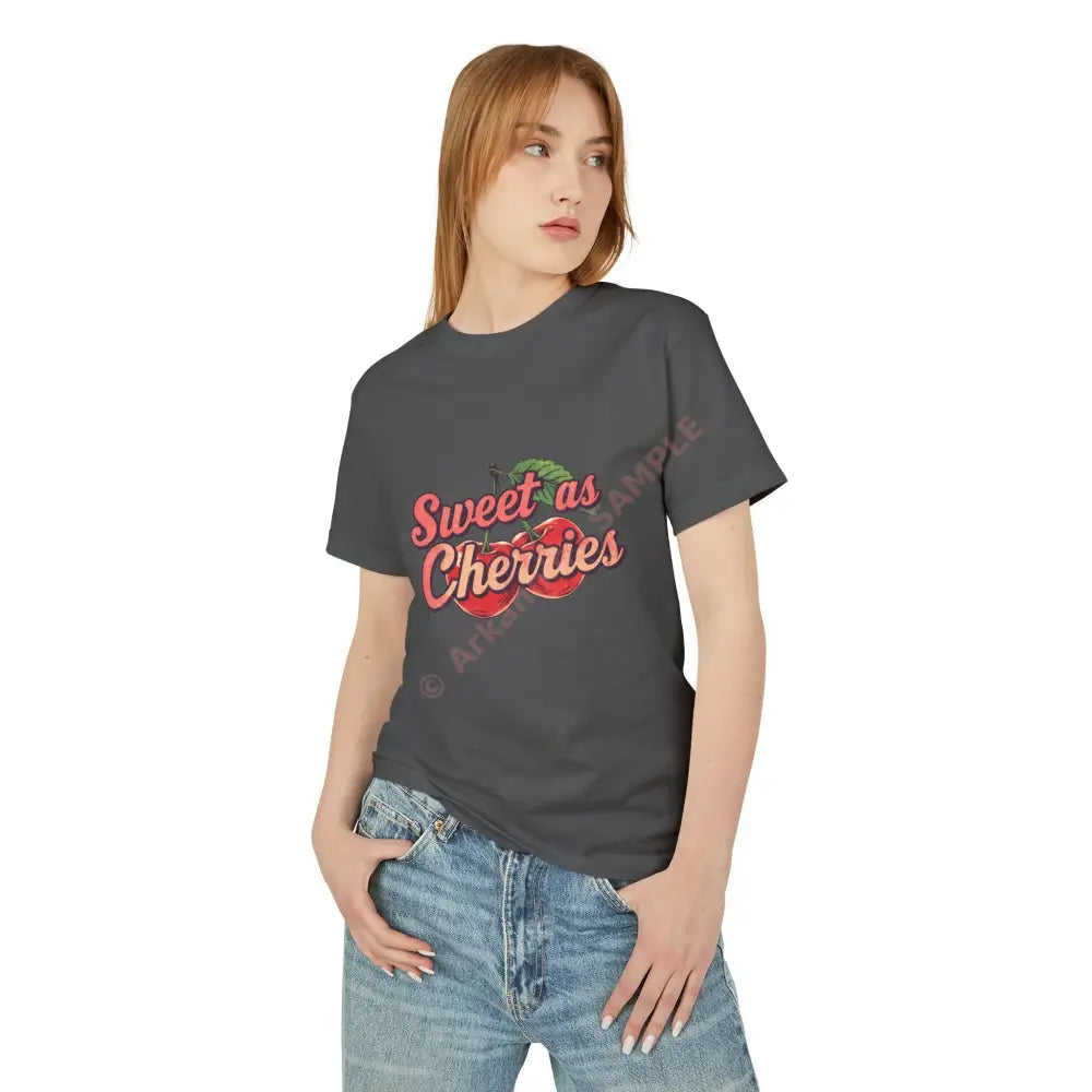 Retro T-shirt design pair of cherries illustration slogan ‘Sweet as Cherries’ T-Shirt