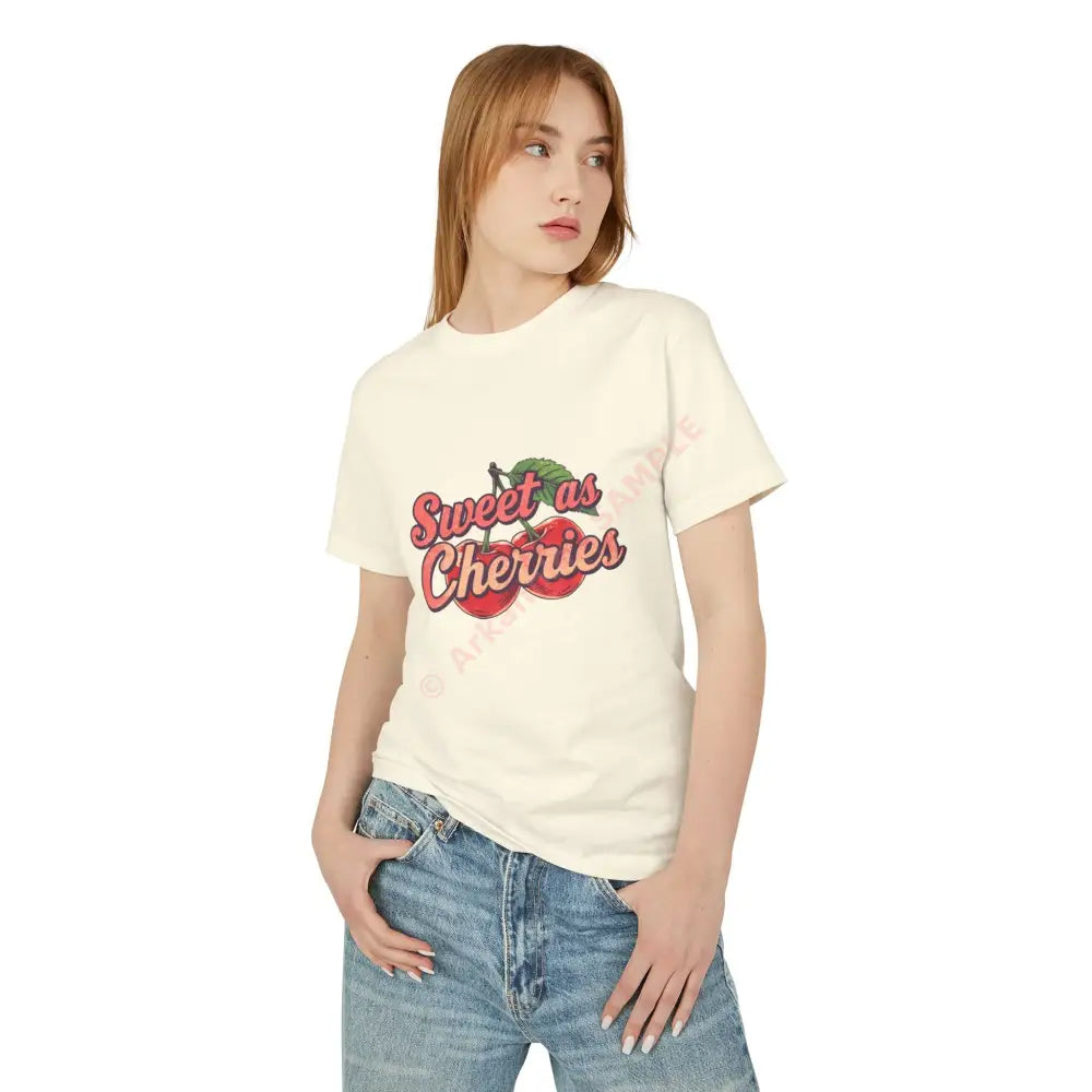 Retro T-shirt design pair of cherries illustration slogan ‘Sweet as Cherries’ T-Shirt