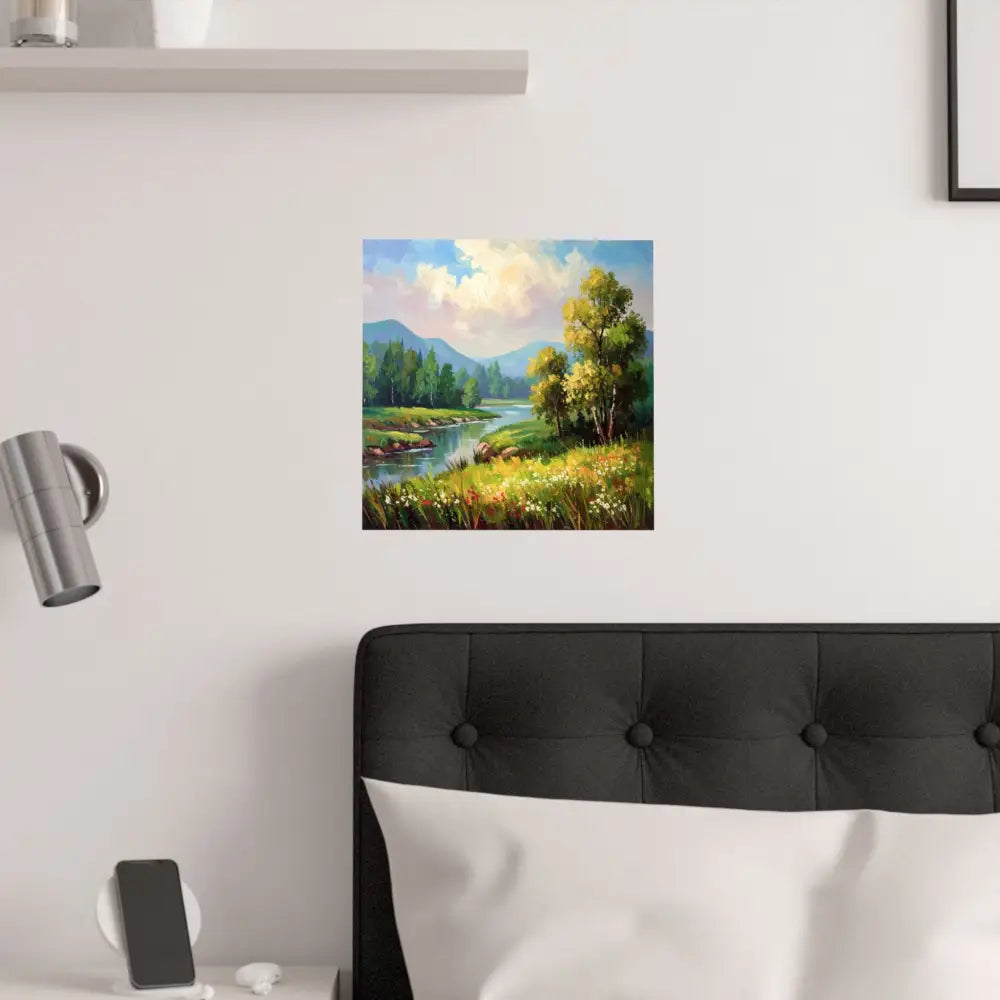 Riverside Harmony: Impressionist Landscape Mountain and River Scene Poster Poster