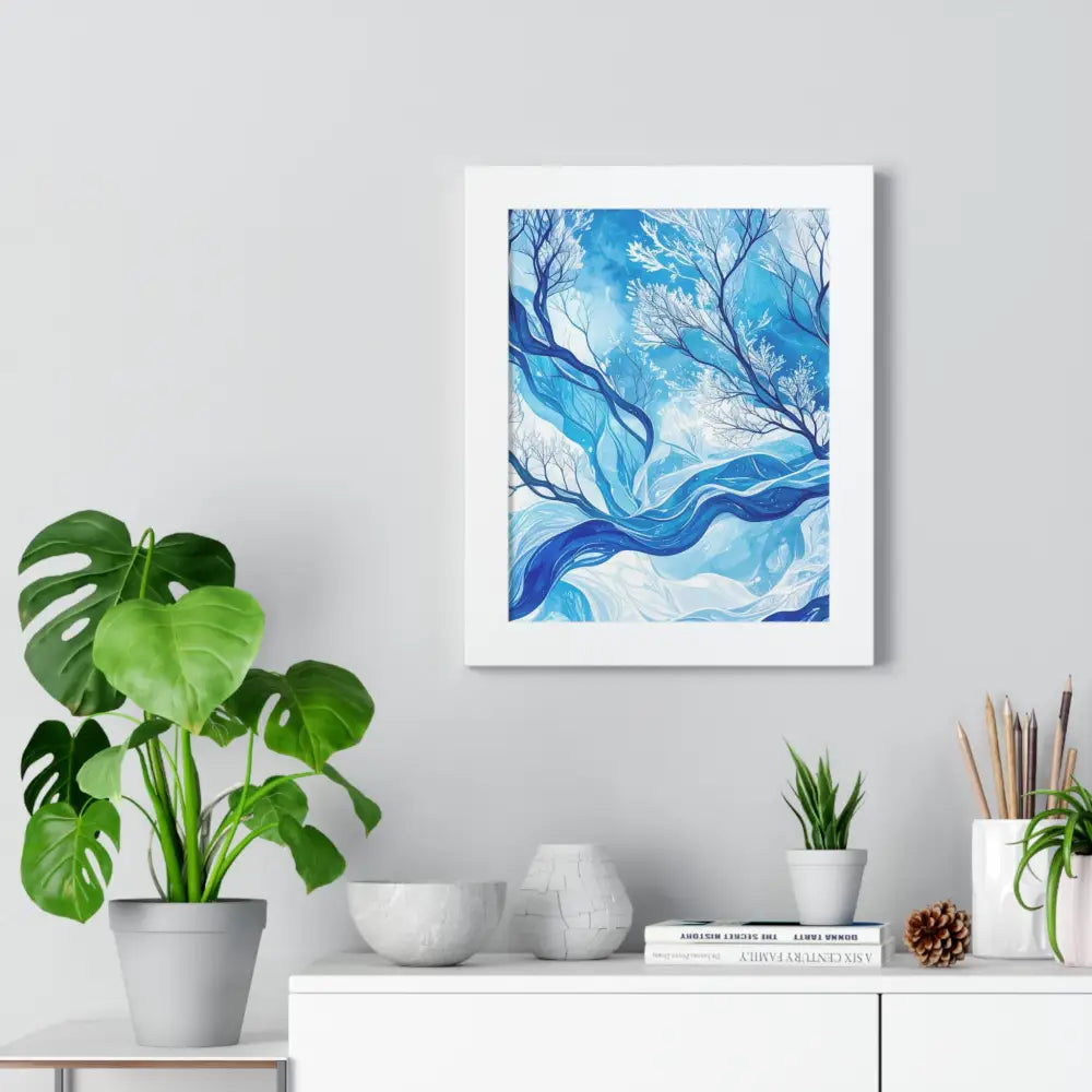 Serene Framed Vertical Poster Nature Wall Art Blue Abstract Decor Home Office Style Gift for Art Lovers Poster