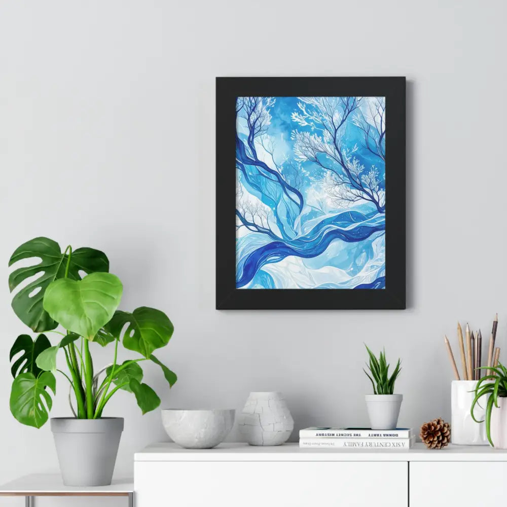 Serene Framed Vertical Poster Nature Wall Art Blue Abstract Decor Home Office Style Gift for Art Lovers Poster