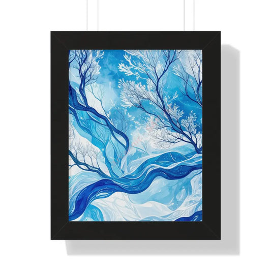 Serene Framed Vertical Poster Nature Wall Art Blue Abstract Decor Home Office Style Gift for Art Lovers Black / 11’’ x