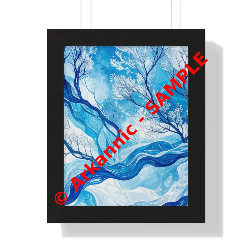 Serene Framed Vertical Poster Nature Wall Art Blue Abstract Decor Home Office Style Gift for Art Lovers Black / 11’’ x