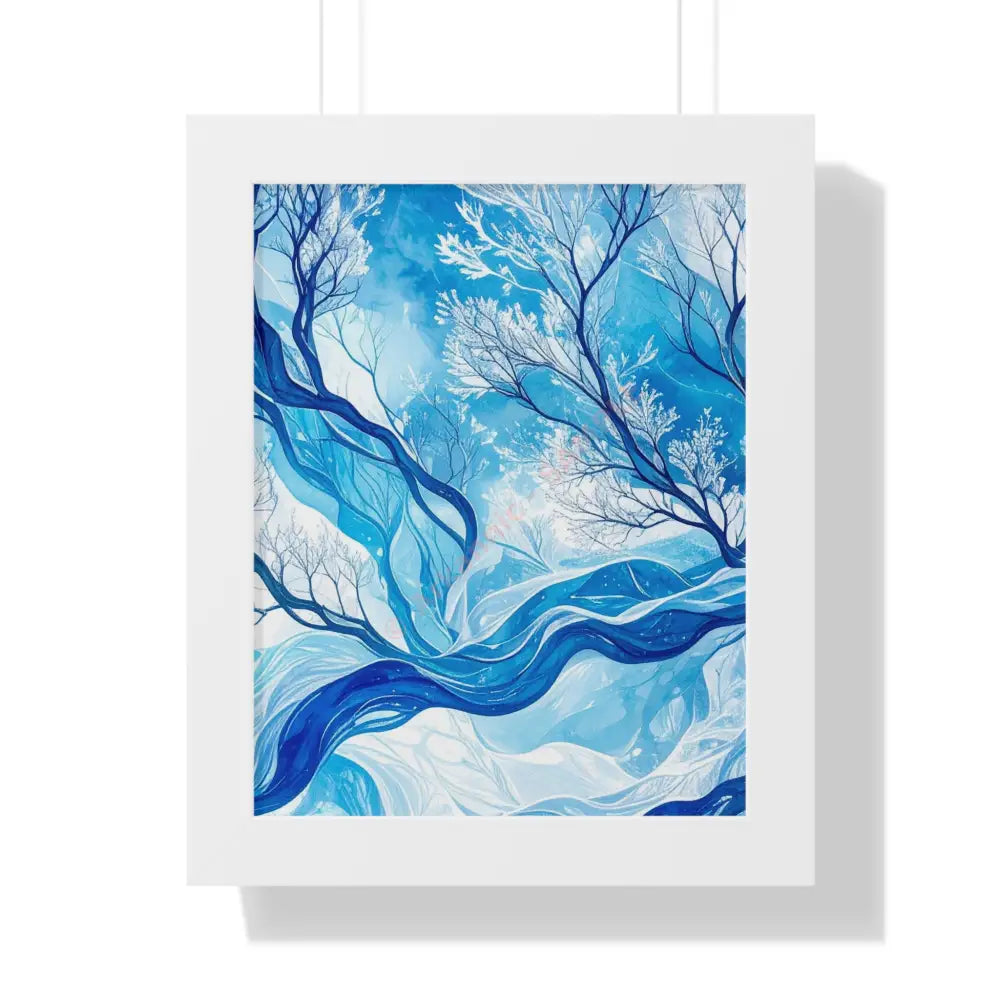 Serene Framed Vertical Poster Nature Wall Art Blue Abstract Decor Home Office Style Gift for Art Lovers White / 11’’ x