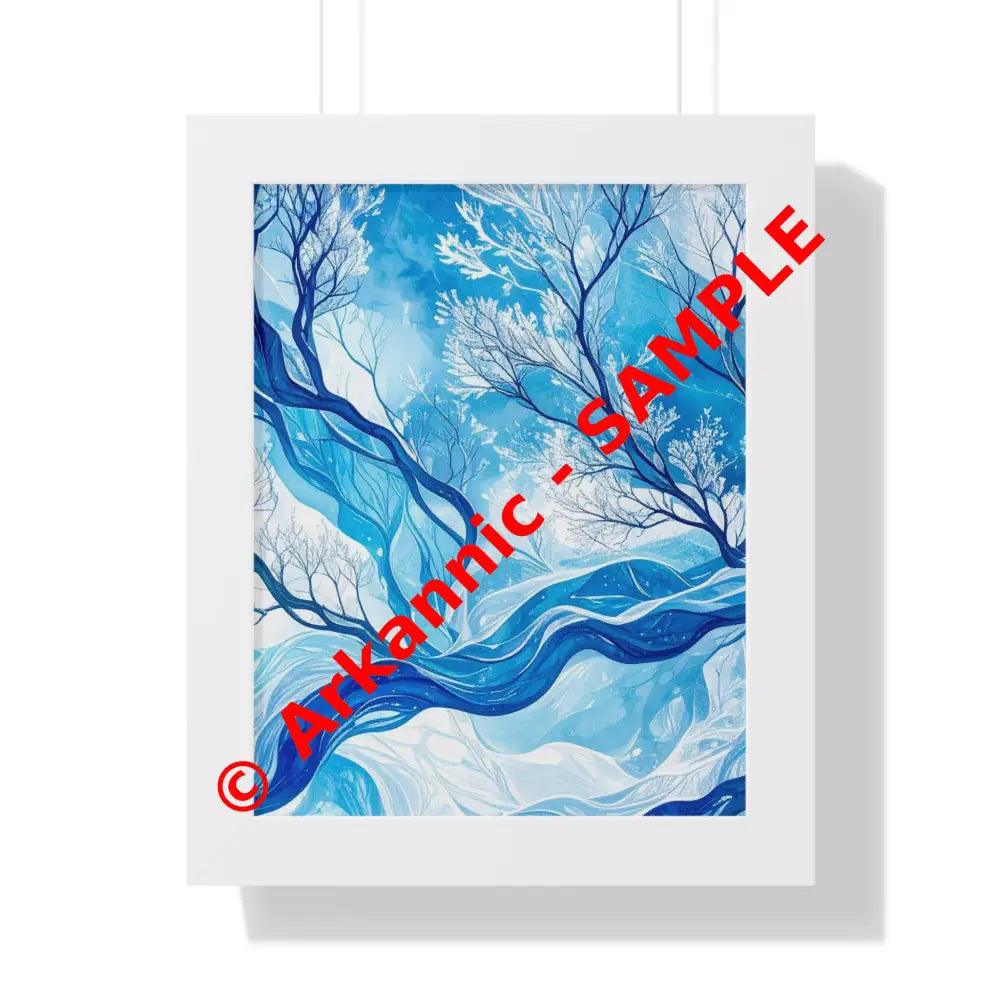 Serene Framed Vertical Poster Nature Wall Art Blue Abstract Decor Home Office Style Gift for Art Lovers White / 11’’ x