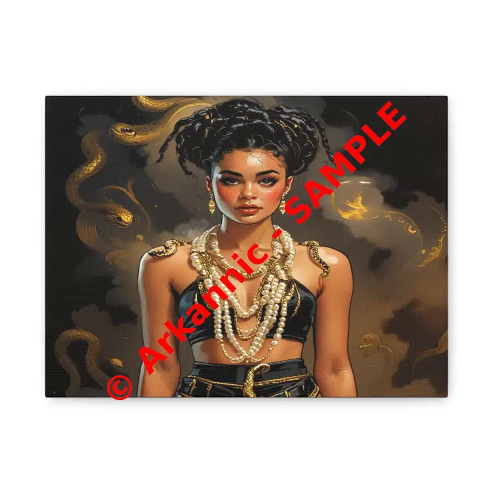 Serpent’s Embrace: Mythical Feminine Power Digital Fantasy PortraitCanvas 12’’ x 9’’ (Horizontal) / 1.25’’ Canvas
