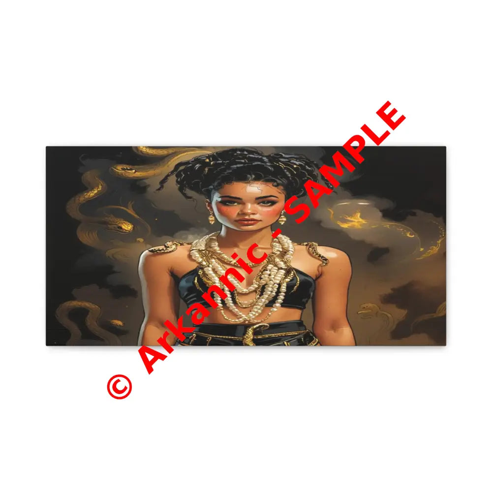 Serpent’s Embrace: Mythical Feminine Power Digital Fantasy PortraitCanvas 20’’ x 10’’ (Horizontal) / 1.25’’ Canvas