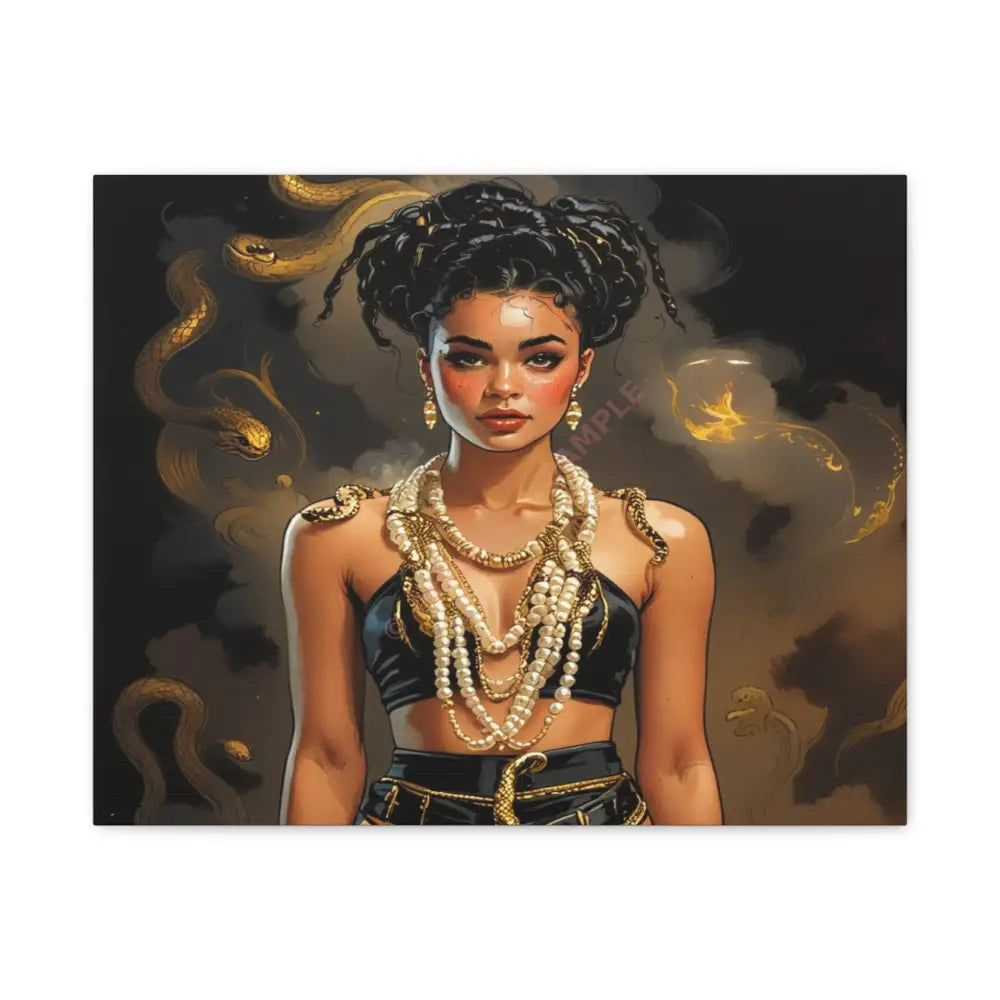 Serpent’s Embrace: Mythical Feminine Power Digital Fantasy PortraitCanvas 20″ x 16″ (Horizontal) / 1.25’’ Canvas
