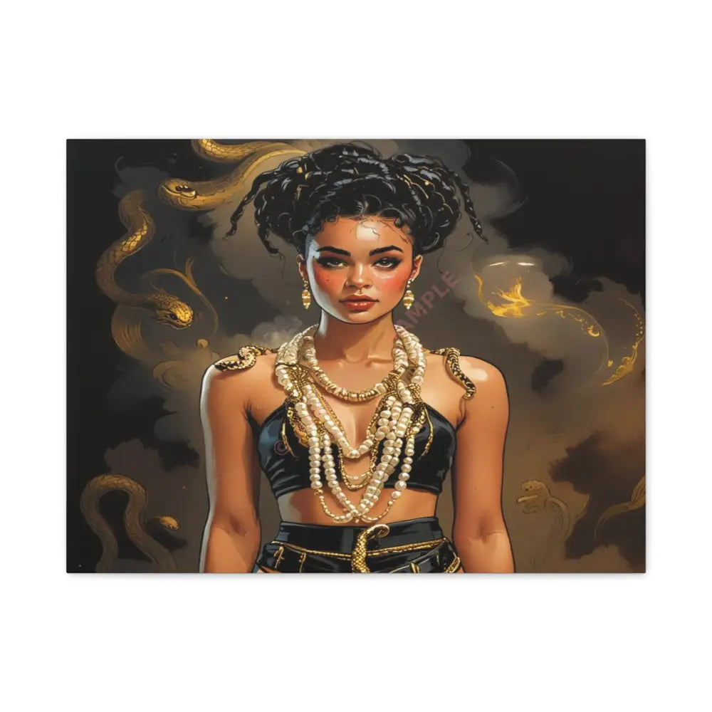 Serpent’s Embrace: Mythical Feminine Power Digital Fantasy PortraitCanvas 24″ x 18″ (Horizontal) / 1.25’’ Canvas