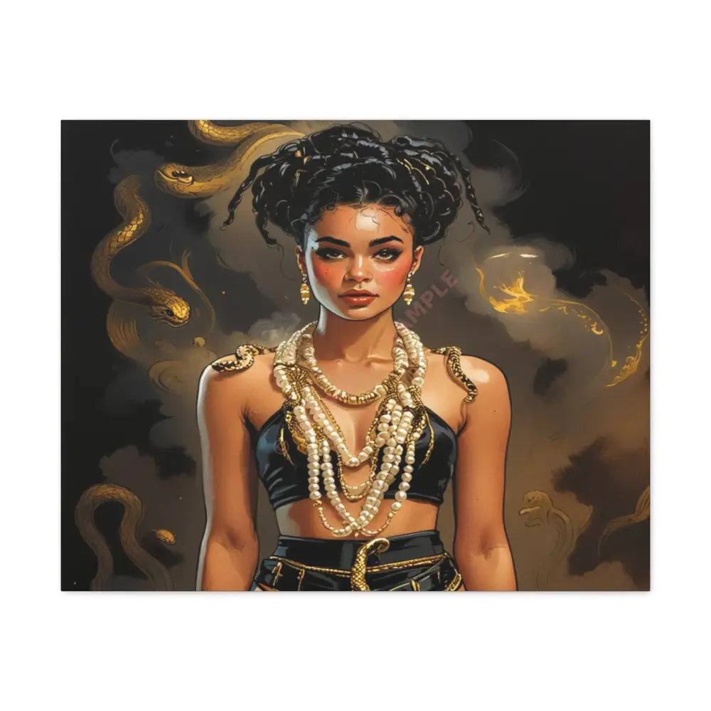 Serpent’s Embrace: Mythical Feminine Power Digital Fantasy PortraitCanvas 30’’ x 24’’ (Horizontal) / 1.25’’ Canvas