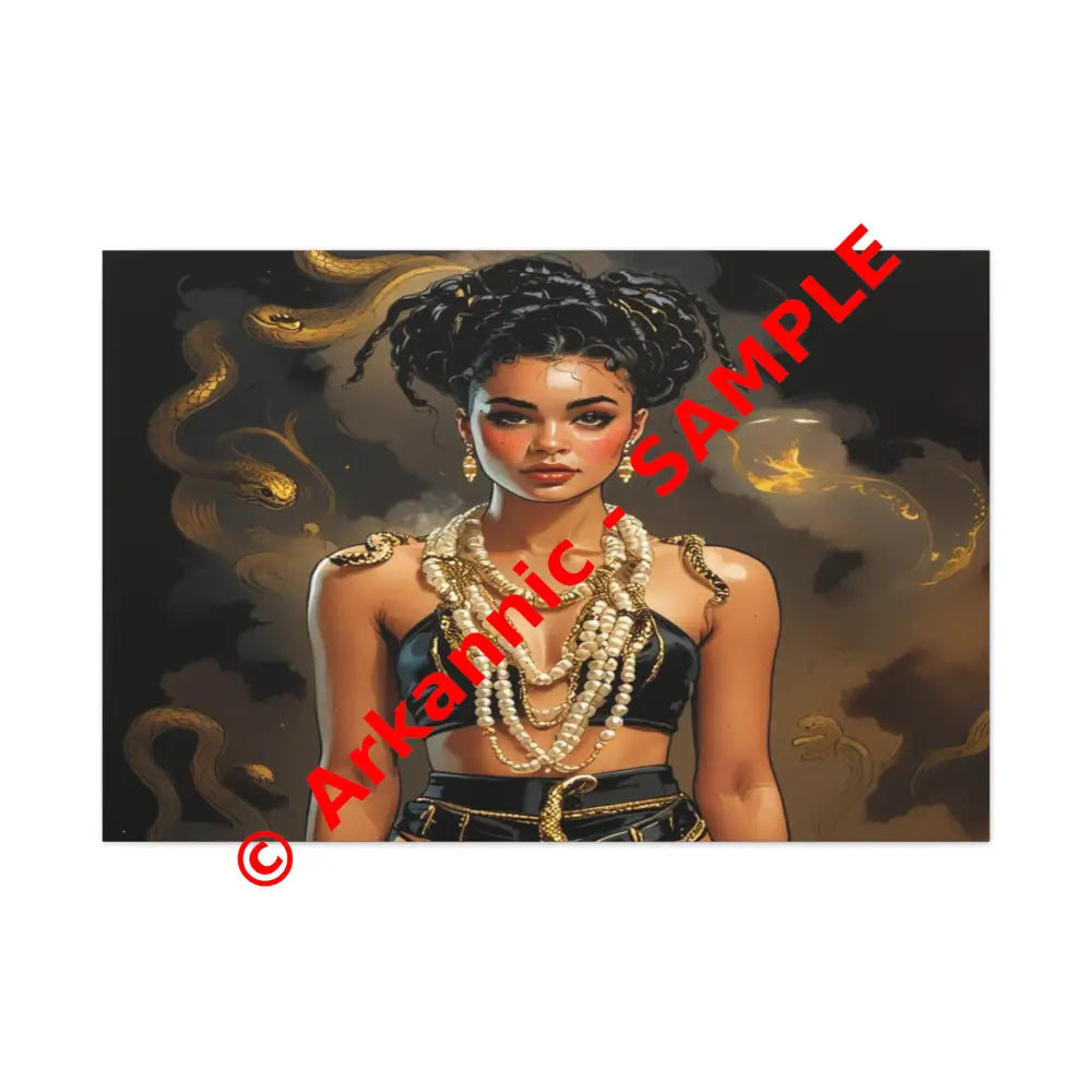 Serpent’s Embrace: Mythical Feminine Power Digital Fantasy PortraitCanvas 48″ x 32″ (Horizontal) / 1.25’’ Canvas