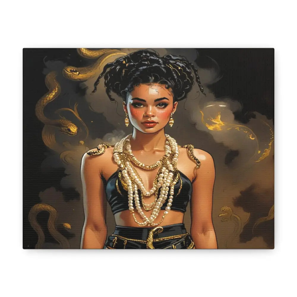 Serpent’s Embrace: Mythical Feminine Power Digital Fantasy PortraitCanvas Canvas