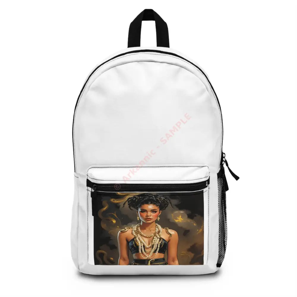 Serpent’s Reign: Digital Mythological Portrait Feminine Power Illustration Backpack One size Bags