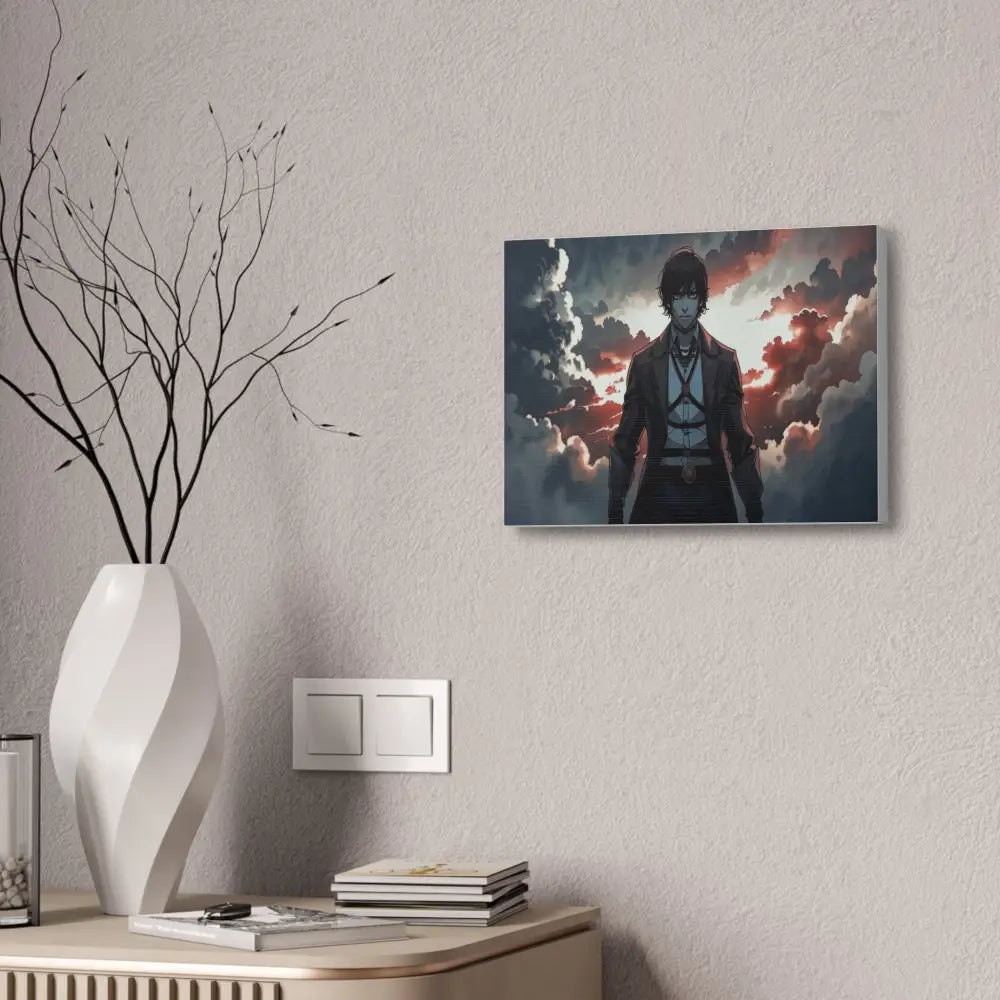Solitary Horizon: Digital Portrait Dramatic Sunset Narrative Canvas Print Canvas