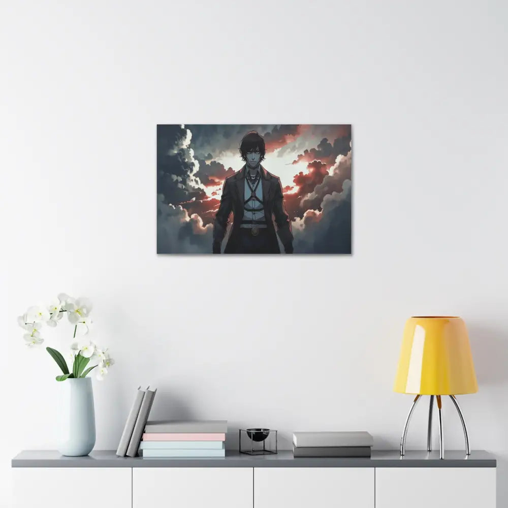 Solitary Horizon: Digital Portrait Dramatic Sunset Narrative Canvas Print Canvas