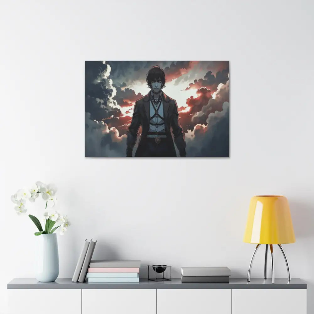 Solitary Horizon: Digital Portrait Dramatic Sunset Narrative Canvas Print Canvas