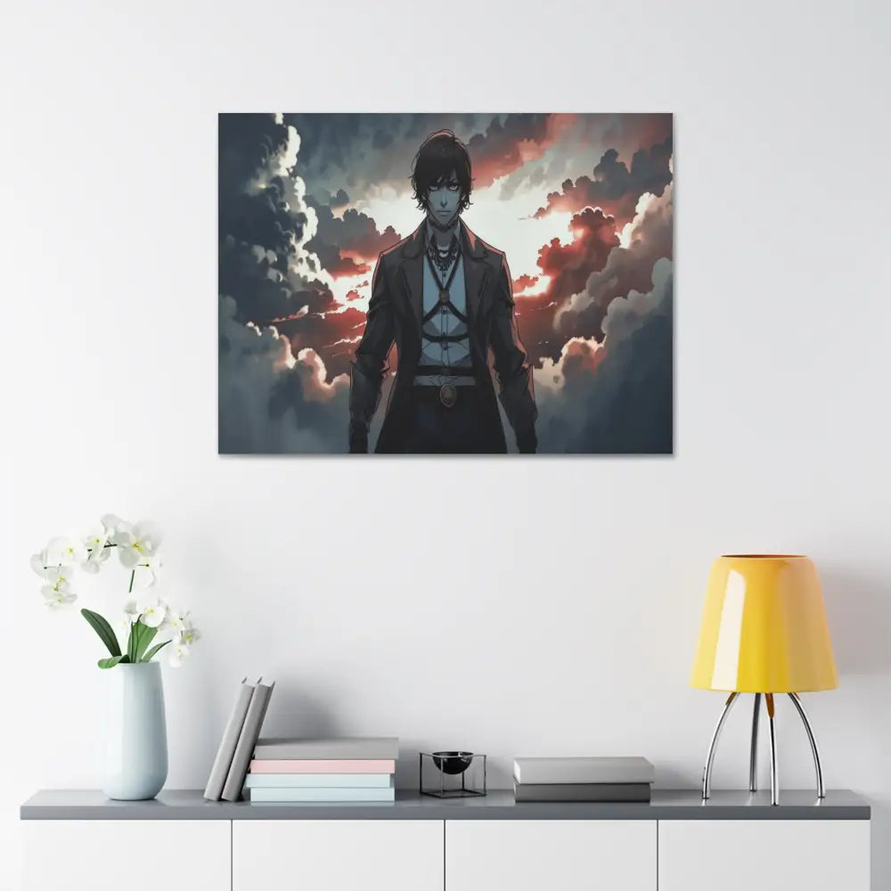 Solitary Horizon: Digital Portrait Dramatic Sunset Narrative Canvas Print Canvas