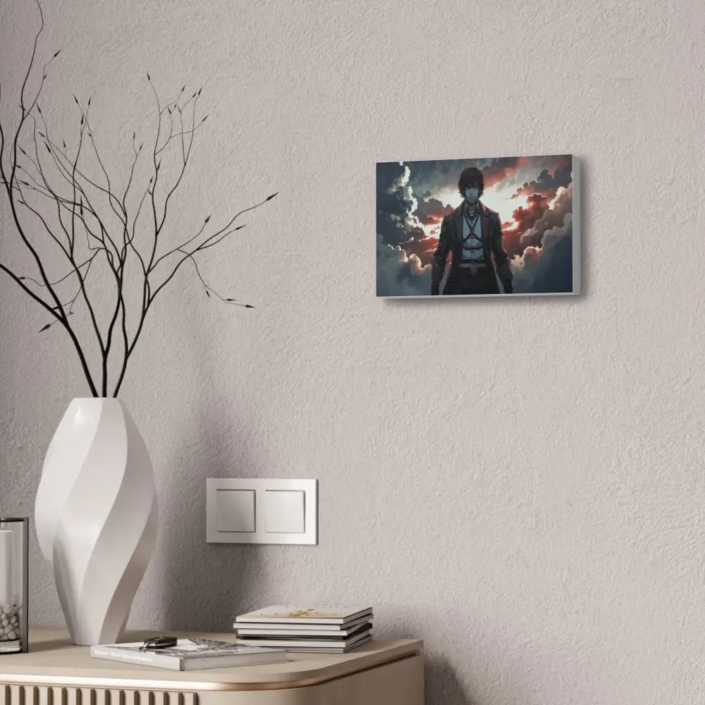Solitary Horizon: Digital Portrait Dramatic Sunset Narrative Canvas Print Canvas