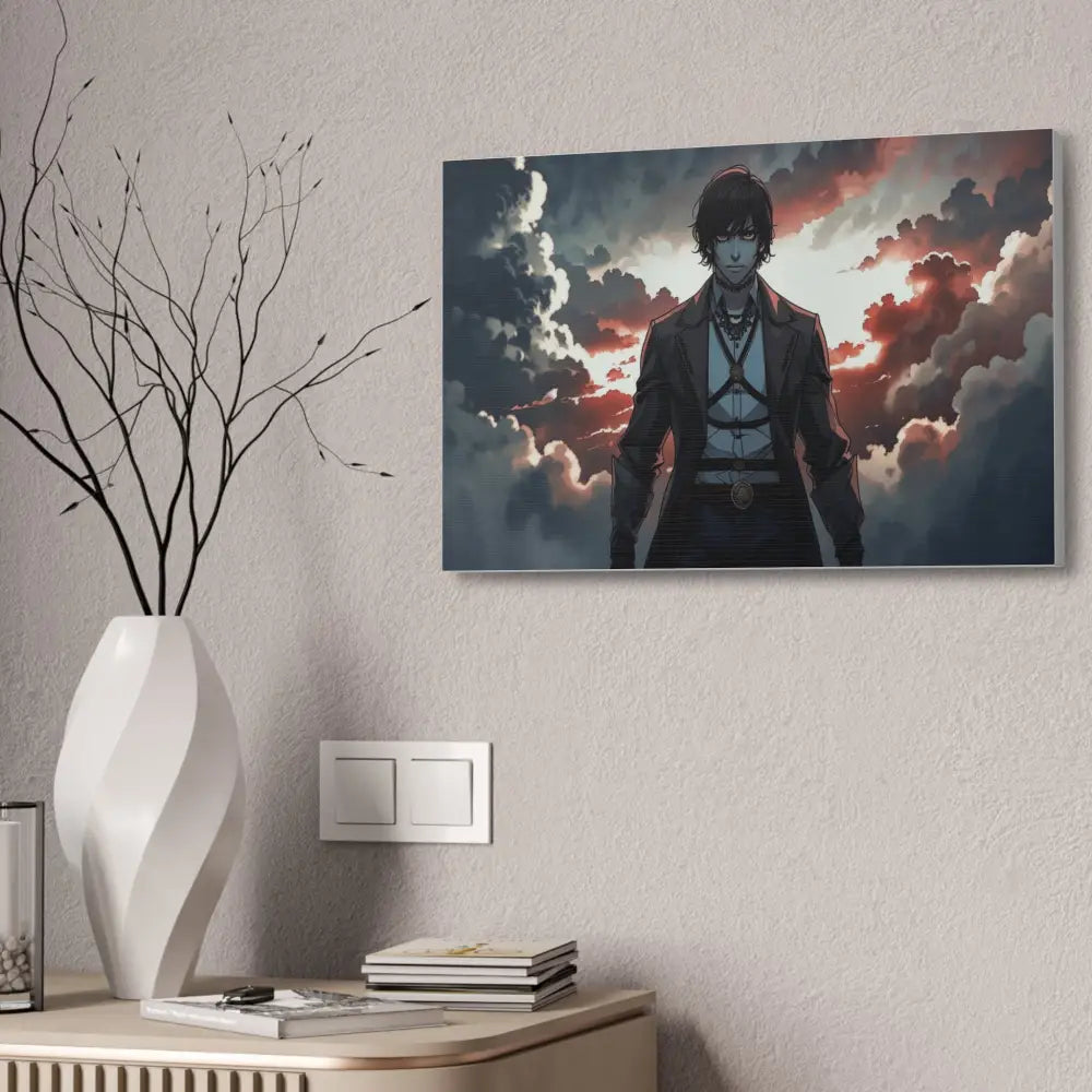 Solitary Horizon: Digital Portrait Dramatic Sunset Narrative Canvas Print Canvas