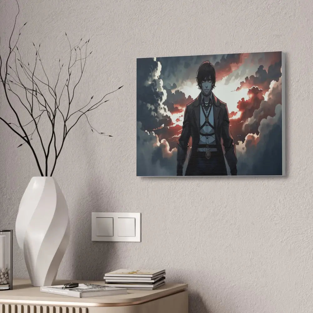 Solitary Horizon: Digital Portrait Dramatic Sunset Narrative Canvas Print Canvas