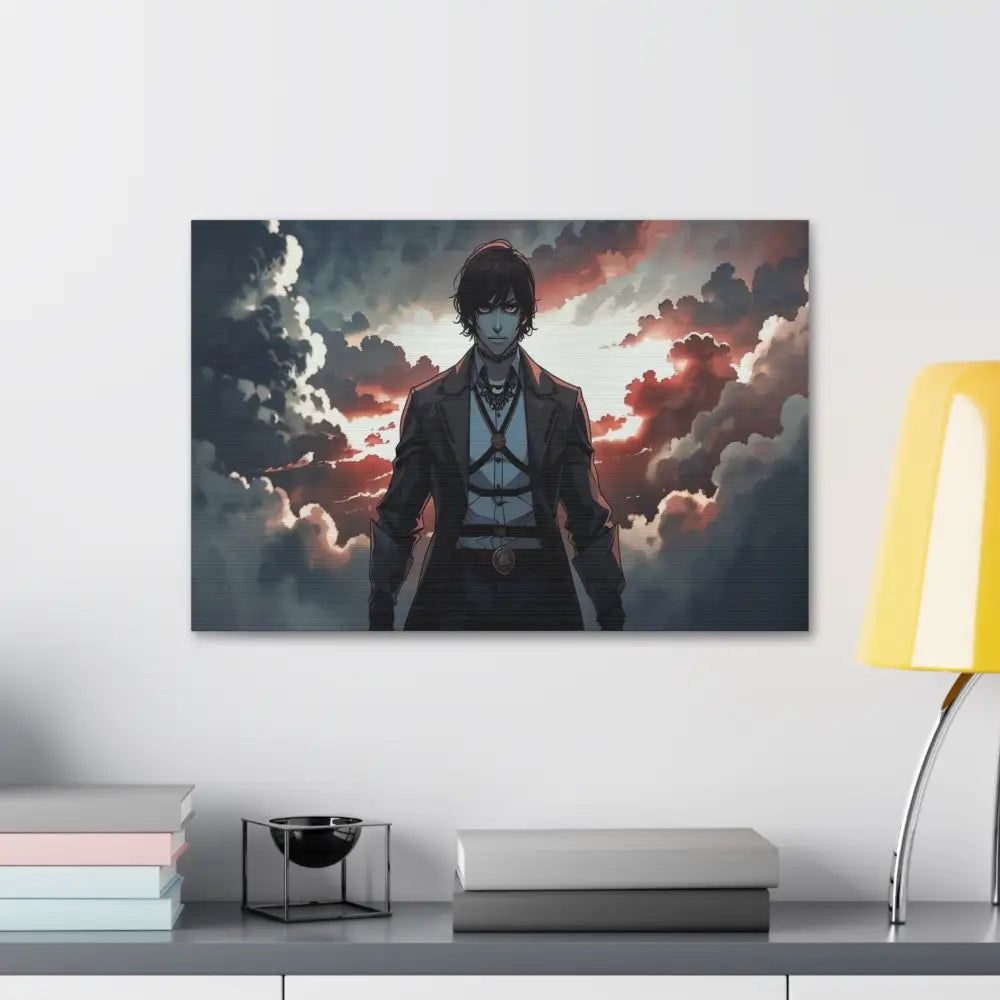 Solitary Horizon: Digital Portrait Dramatic Sunset Narrative Canvas Print Canvas