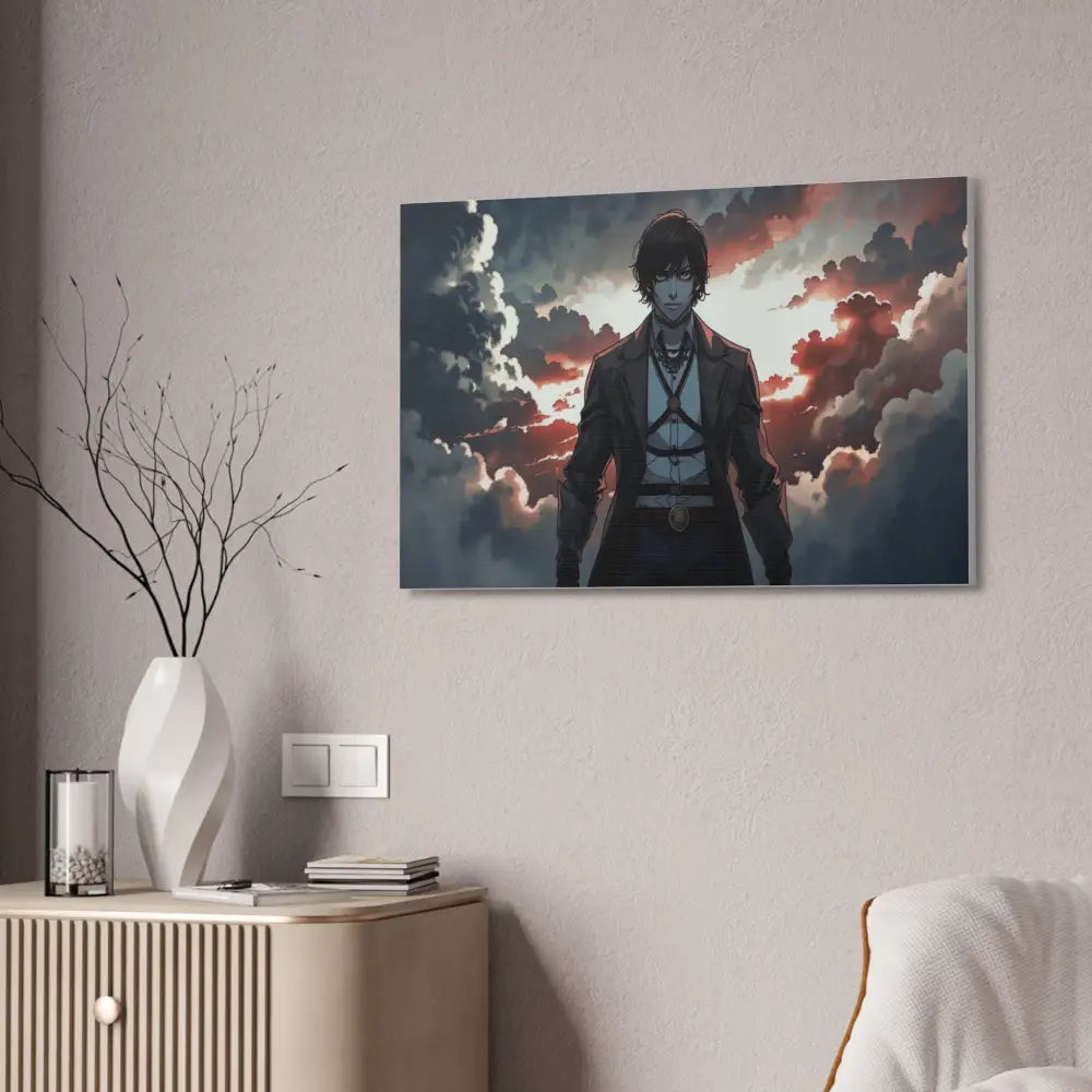 Solitary Horizon: Digital Portrait Dramatic Sunset Narrative Canvas Print Canvas