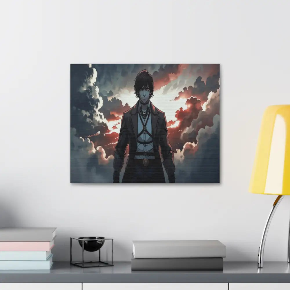 Solitary Horizon: Digital Portrait Dramatic Sunset Narrative Canvas Print Canvas