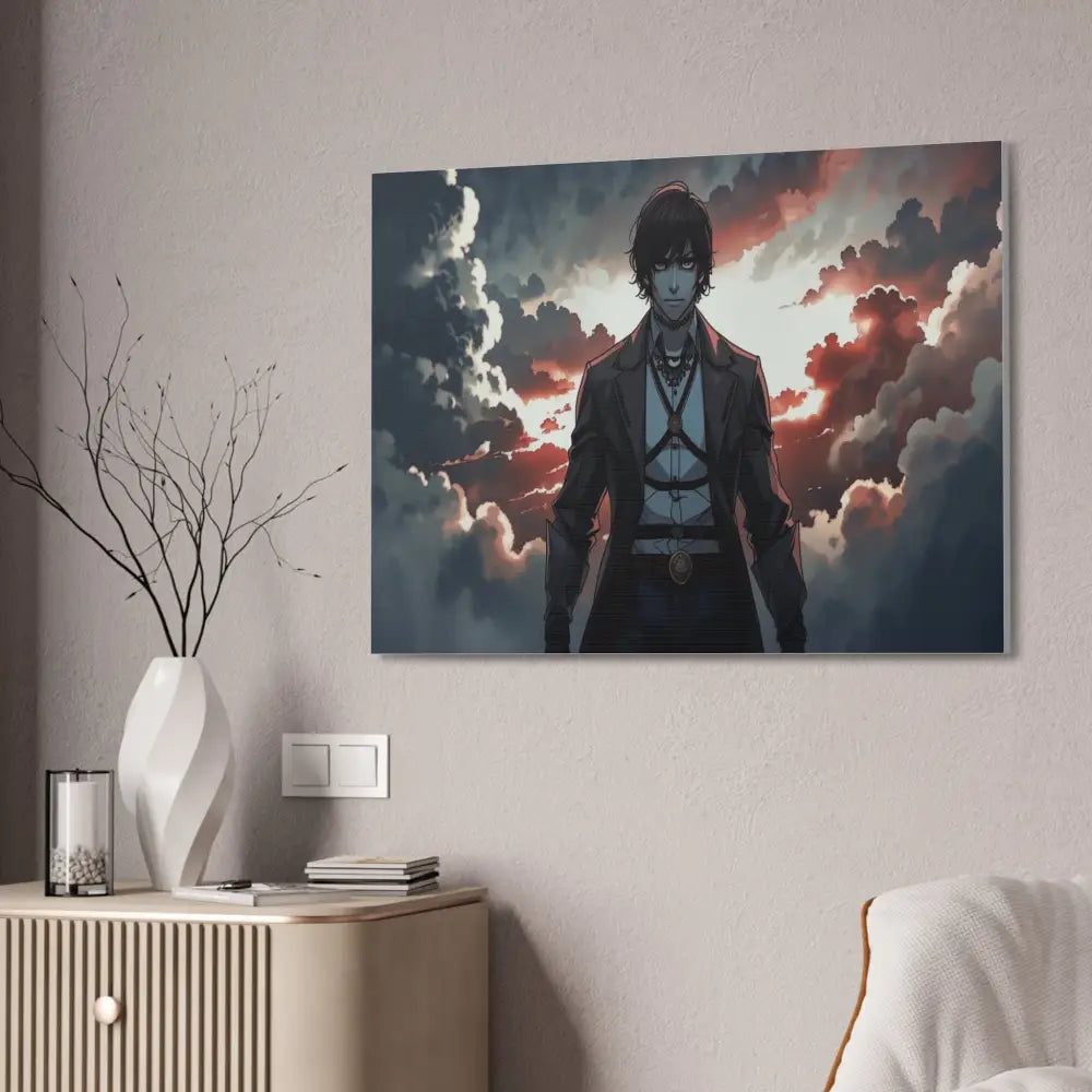 Solitary Horizon: Digital Portrait Dramatic Sunset Narrative Canvas Print Canvas
