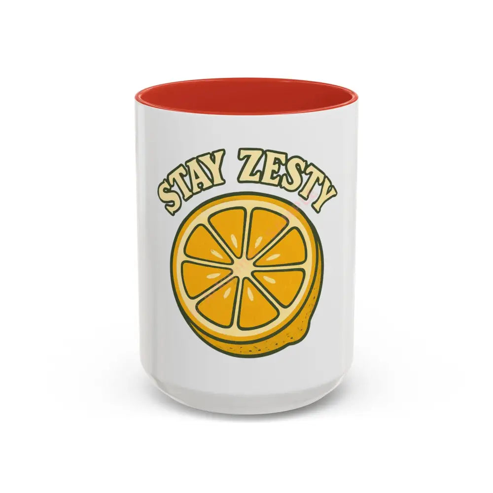 Stay Zesty Coffee Mug | Fun Lemon Design | Positive Gift for Coffee & Tea Lovers 15oz / Red Mug