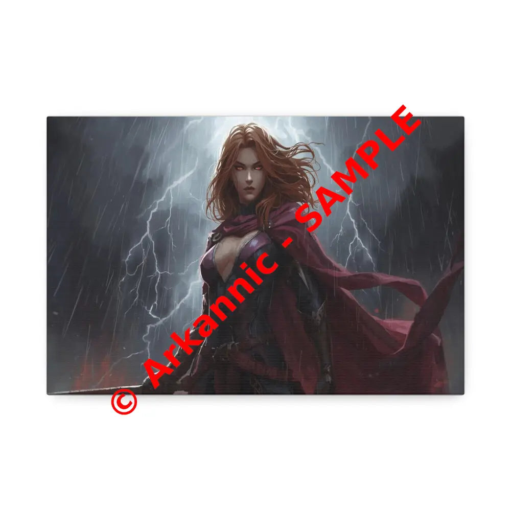 Stormborn Valkyrie: High-Fantasy Digital Warrior Art Dramatic Lightning Storm Battle Scene with Glowing Eyes and Red