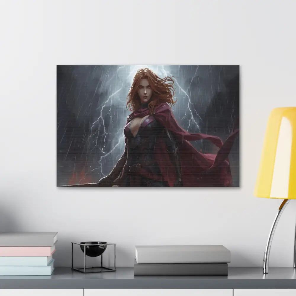 Stormborn Valkyrie: High-Fantasy Digital Warrior Art Dramatic Lightning Storm Battle Scene with Glowing Eyes and Red