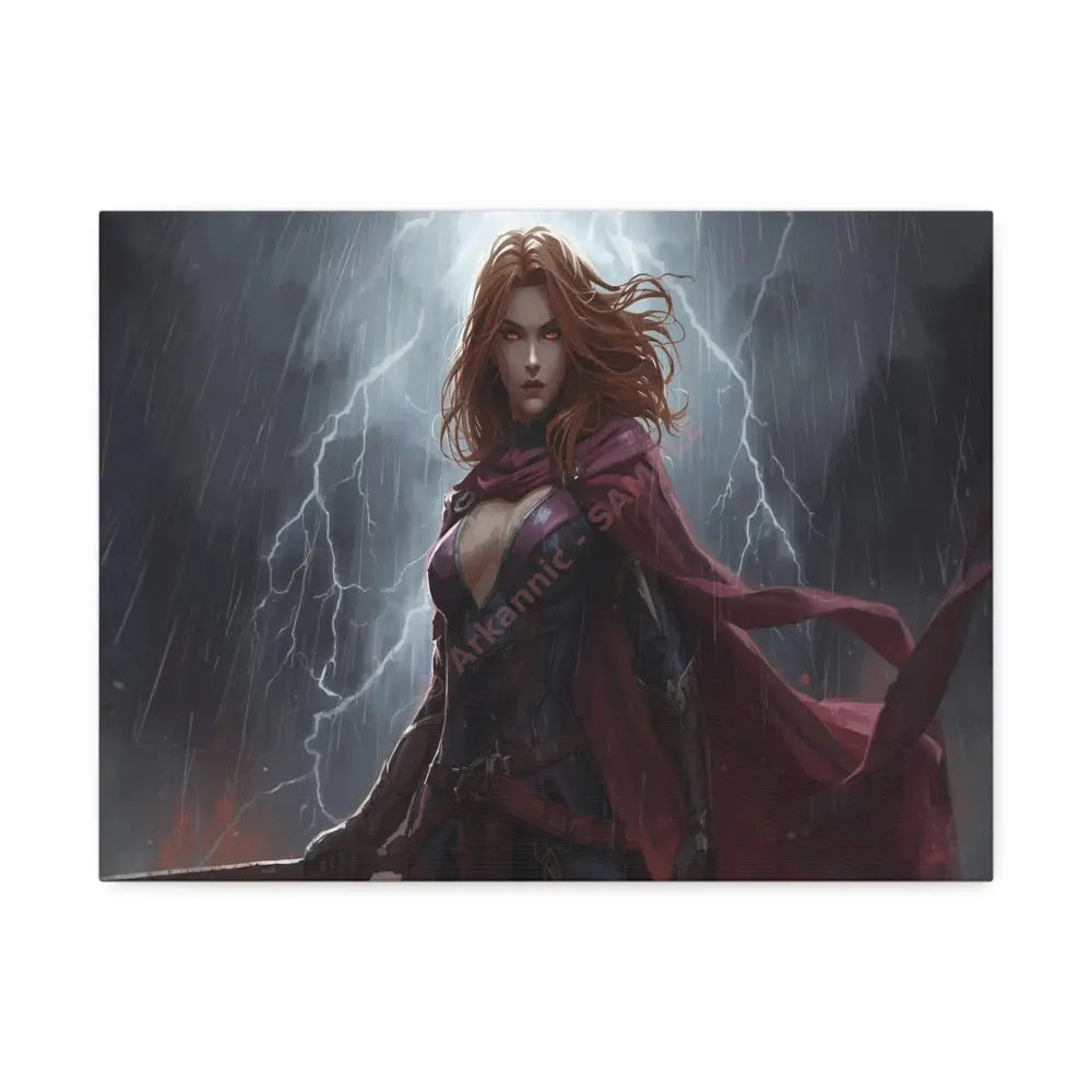 Stormborn Valkyrie: High-Fantasy Digital Warrior Art Dramatic Lightning Storm Battle Scene with Glowing Eyes and Red