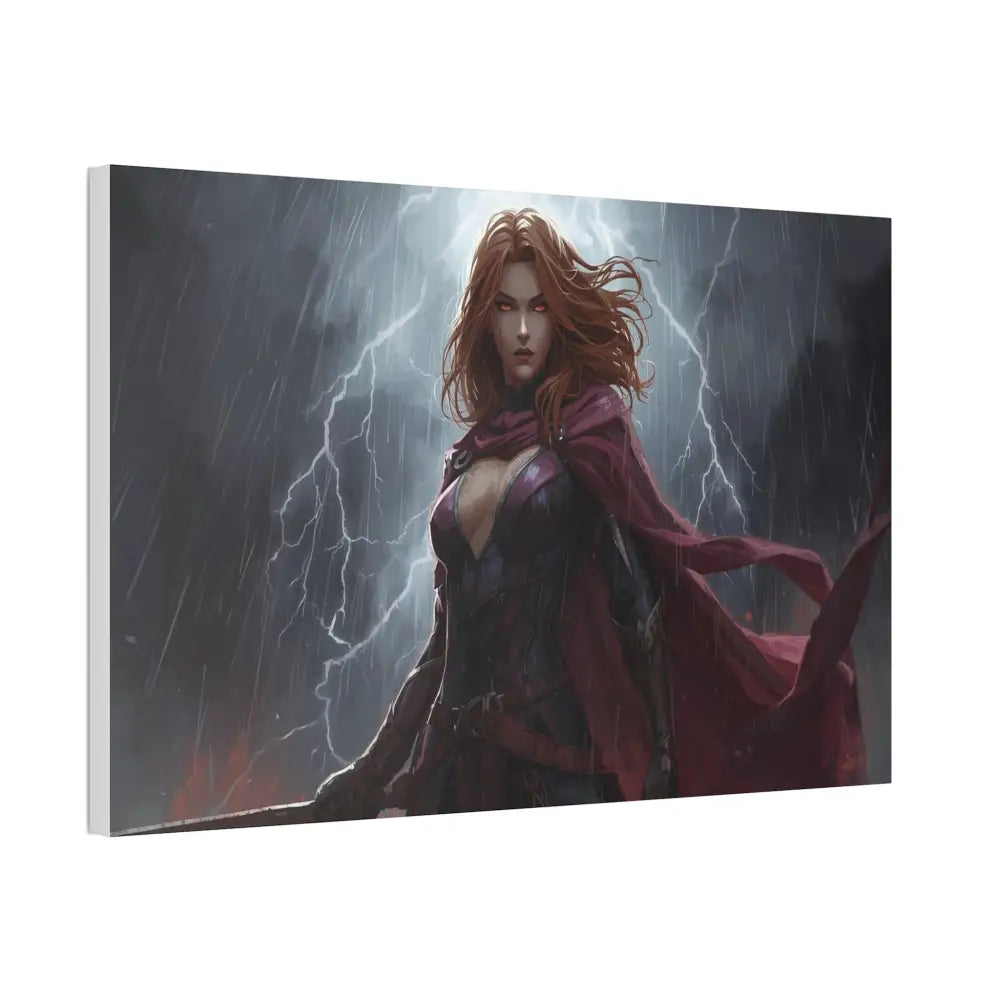 Stormborn Valkyrie: High-Fantasy Digital Warrior Art Dramatic Lightning Storm Battle Scene with Glowing Eyes and Red