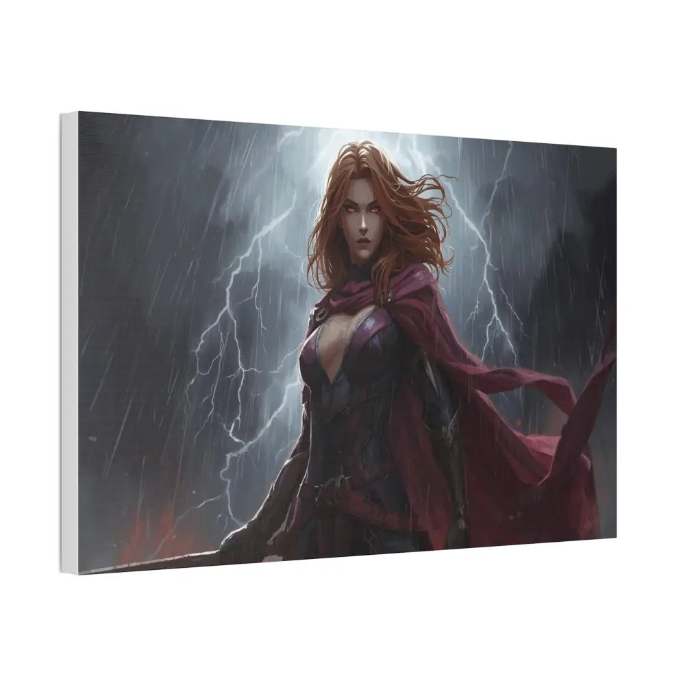 Stormborn Valkyrie: High-Fantasy Digital Warrior Art Dramatic Lightning Storm Battle Scene with Glowing Eyes and Red