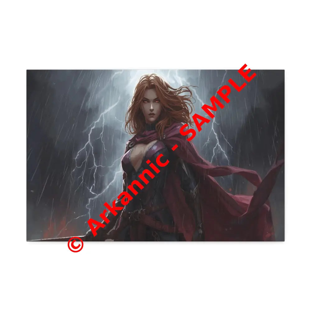 Stormborn Valkyrie: High-Fantasy Digital Warrior Art Dramatic Lightning Storm Battle Scene with Glowing Eyes and Red