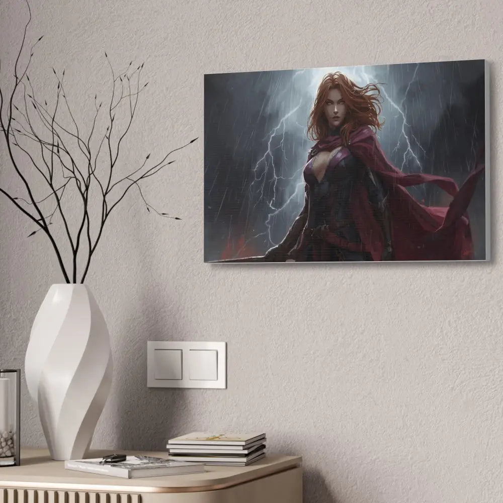 Stormborn Valkyrie: High-Fantasy Digital Warrior Art Dramatic Lightning Storm Battle Scene with Glowing Eyes and Red