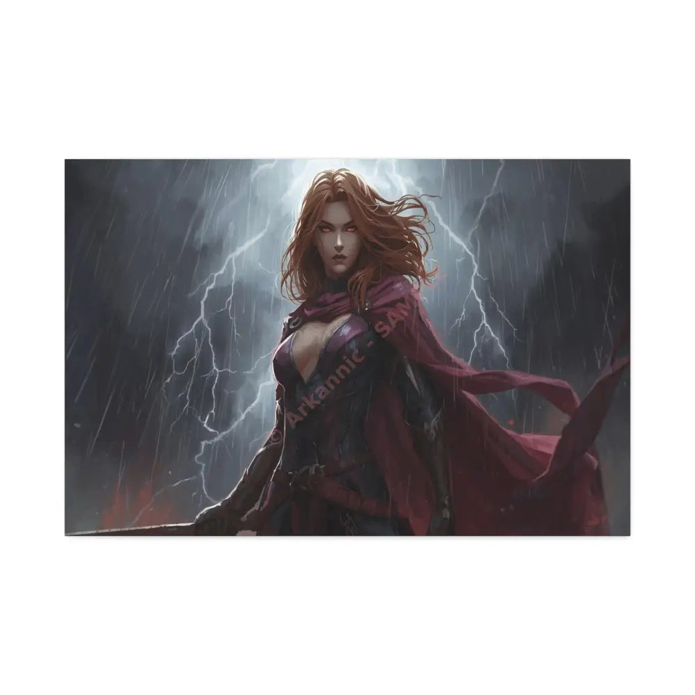 Stormborn Valkyrie: High-Fantasy Digital Warrior Art Dramatic Lightning Storm Battle Scene with Glowing Eyes and Red