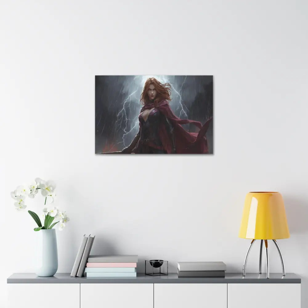 Stormborn Valkyrie: High-Fantasy Digital Warrior Art Dramatic Lightning Storm Battle Scene with Glowing Eyes and Red