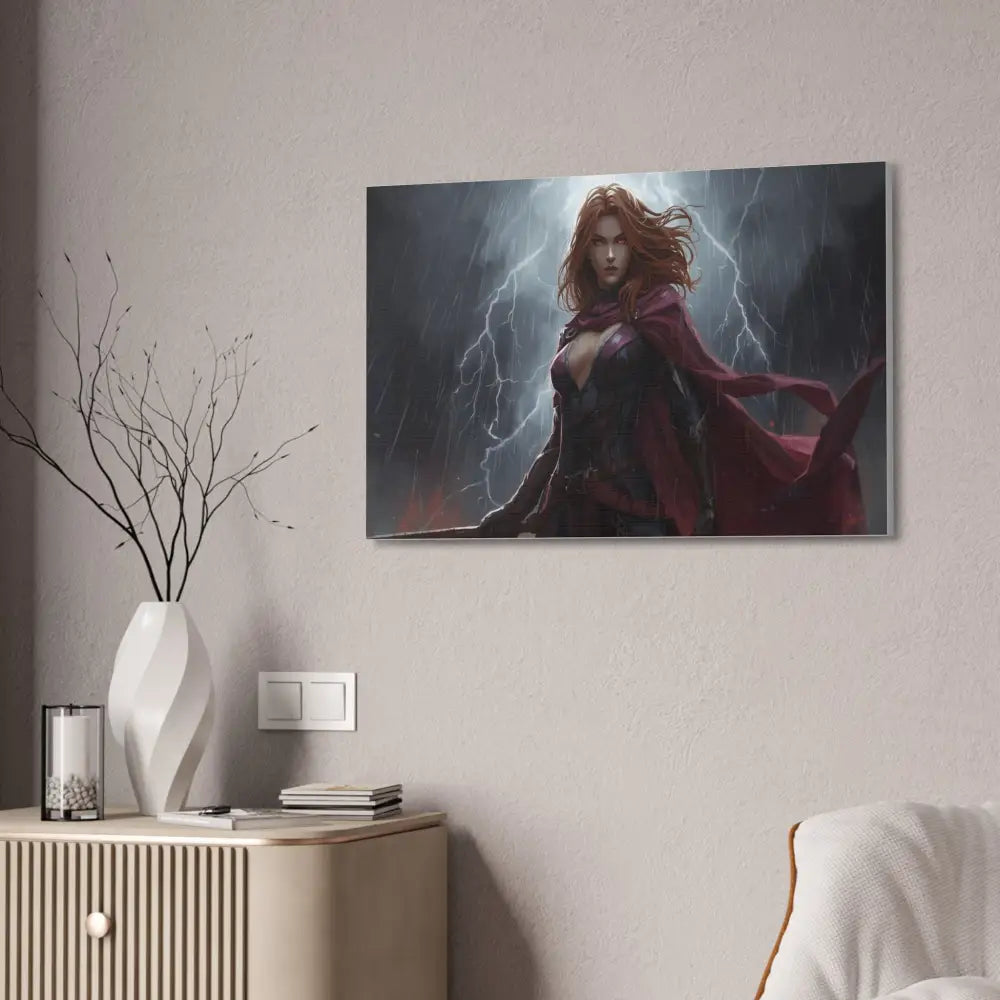 Stormborn Valkyrie: High-Fantasy Digital Warrior Art Dramatic Lightning Storm Battle Scene with Glowing Eyes and Red