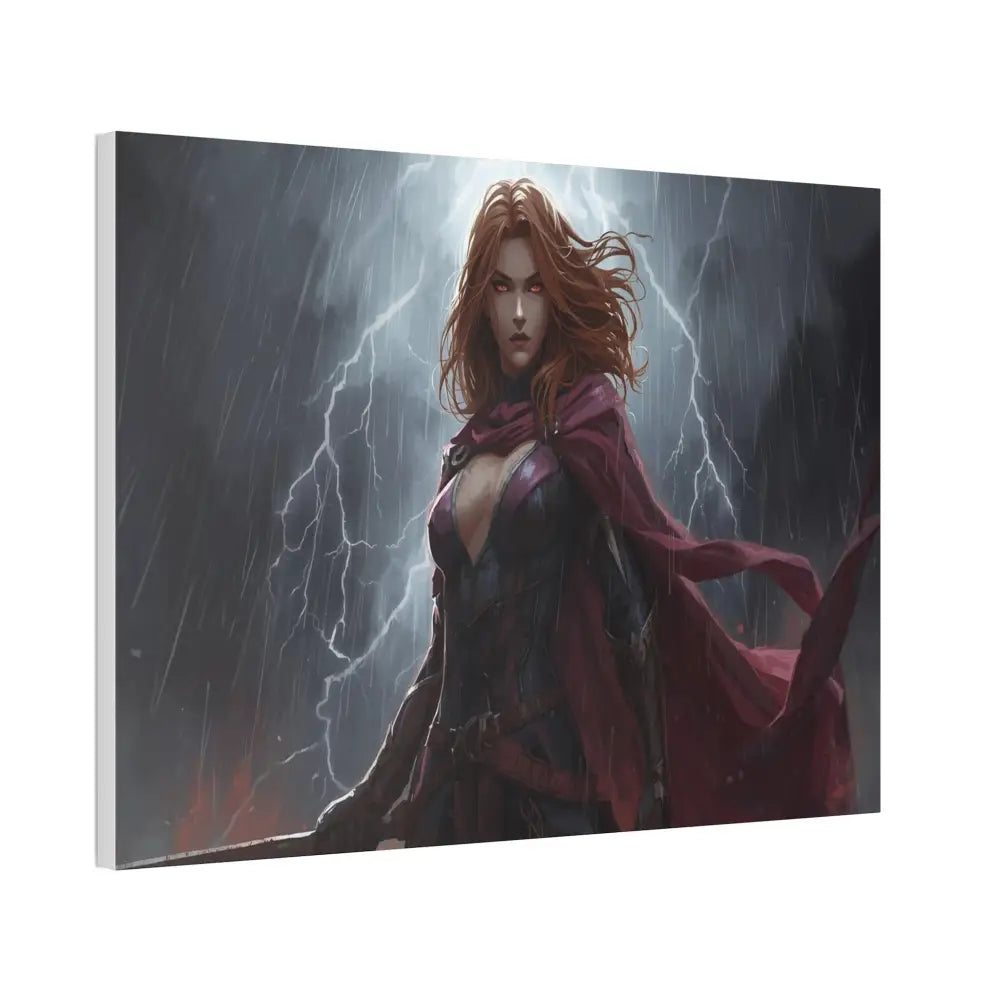 Stormborn Valkyrie: High-Fantasy Digital Warrior Art Dramatic Lightning Storm Battle Scene with Glowing Eyes and Red